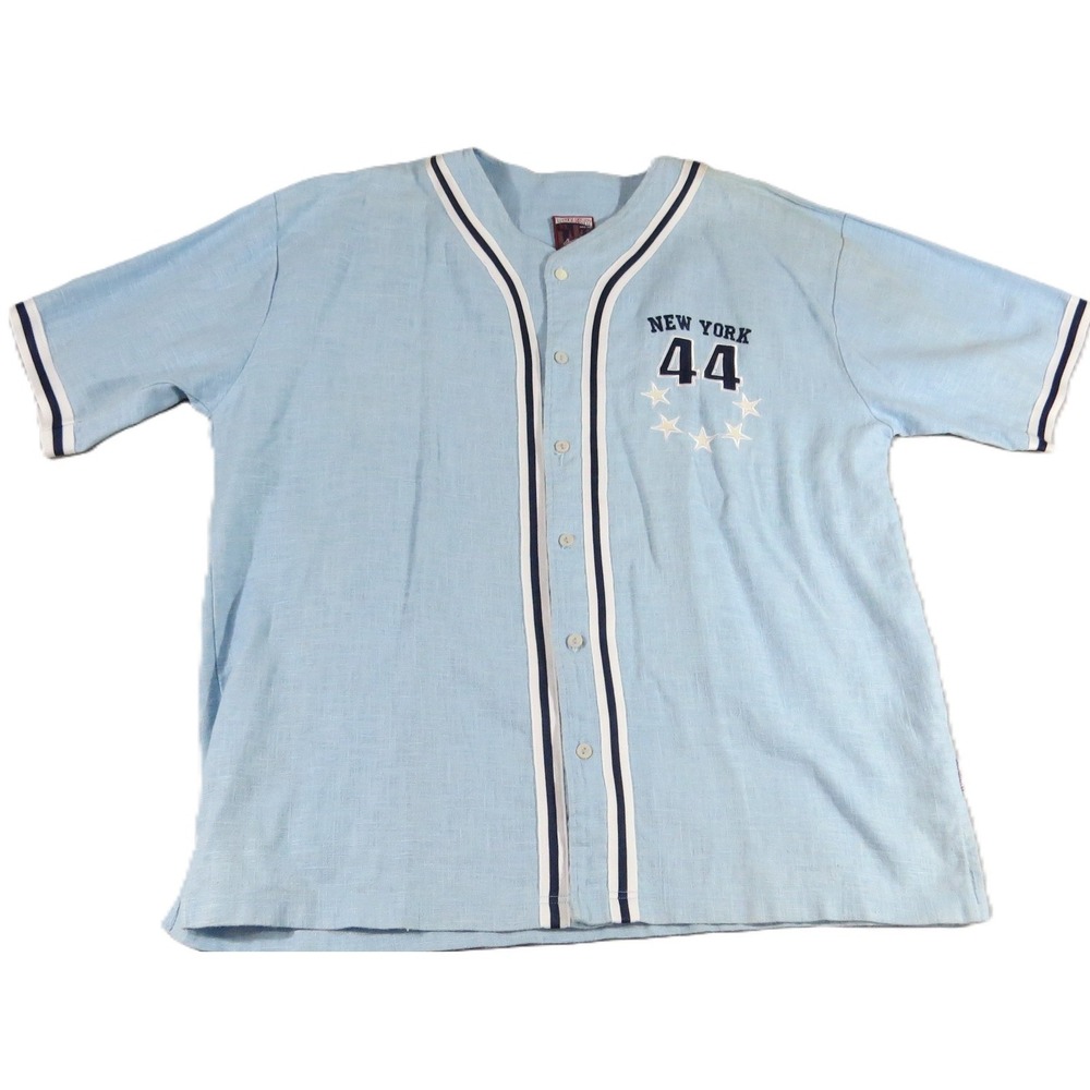 VTG Cybertek Five City Linen Baseball Jersey Men XL Blue New York 44 Y2K Hip Hop
